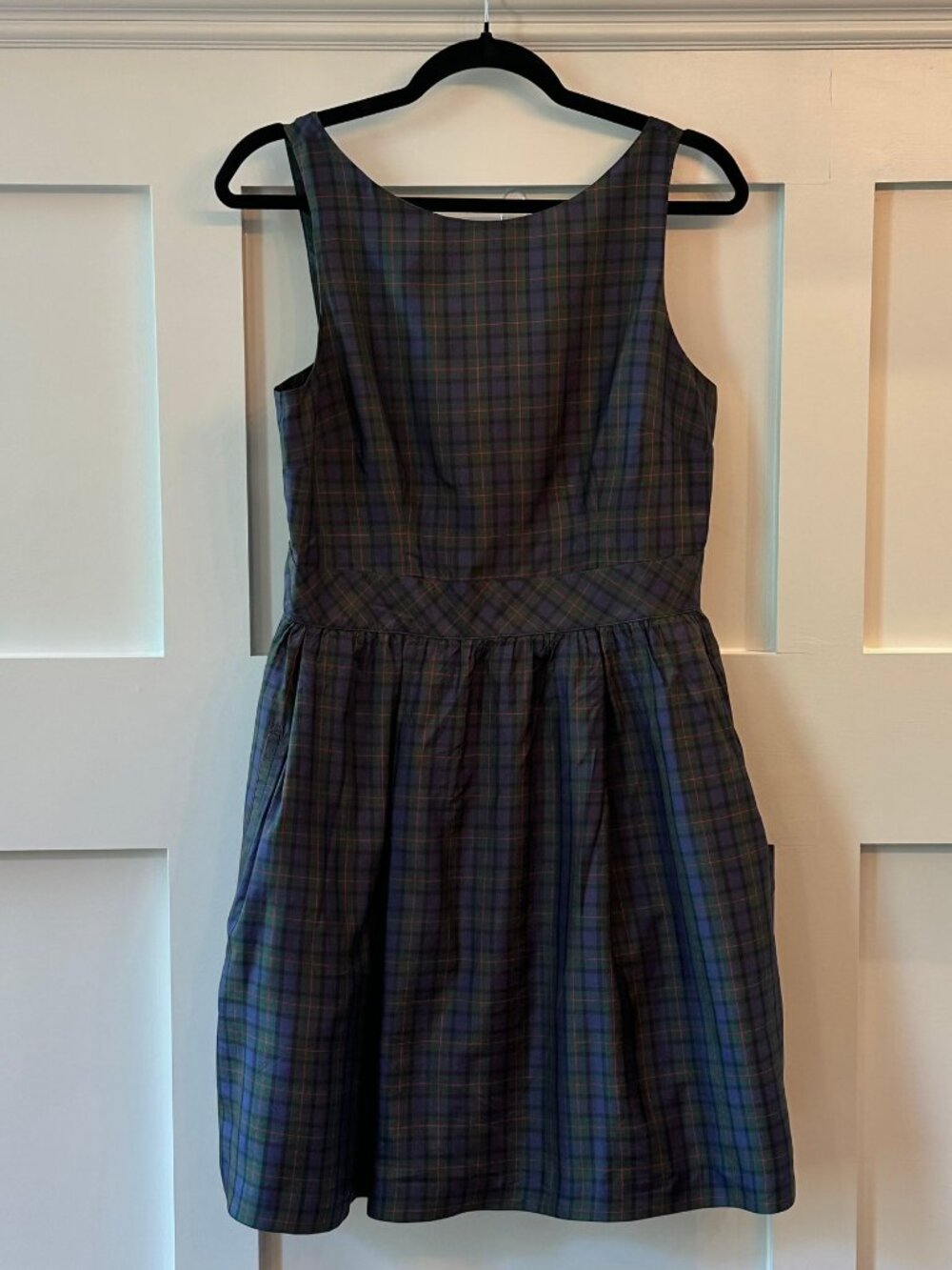 ✨ Tommy Hilfiger Plaid Fit & Flare Dress Sz 10 Preppy Academia Pockets 💚💙